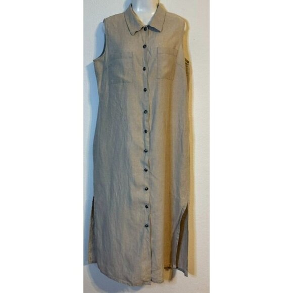 Valerie Stevens Pure Linen Button-Down Sleeveless Lagen Look Shirt Dress Size 16 - Picture 7 of 13